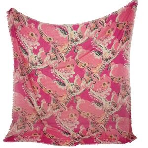 Pink Paisley Square Scarf Boho Lightweight Fringe Wrap Floral Fuchsia 42x42